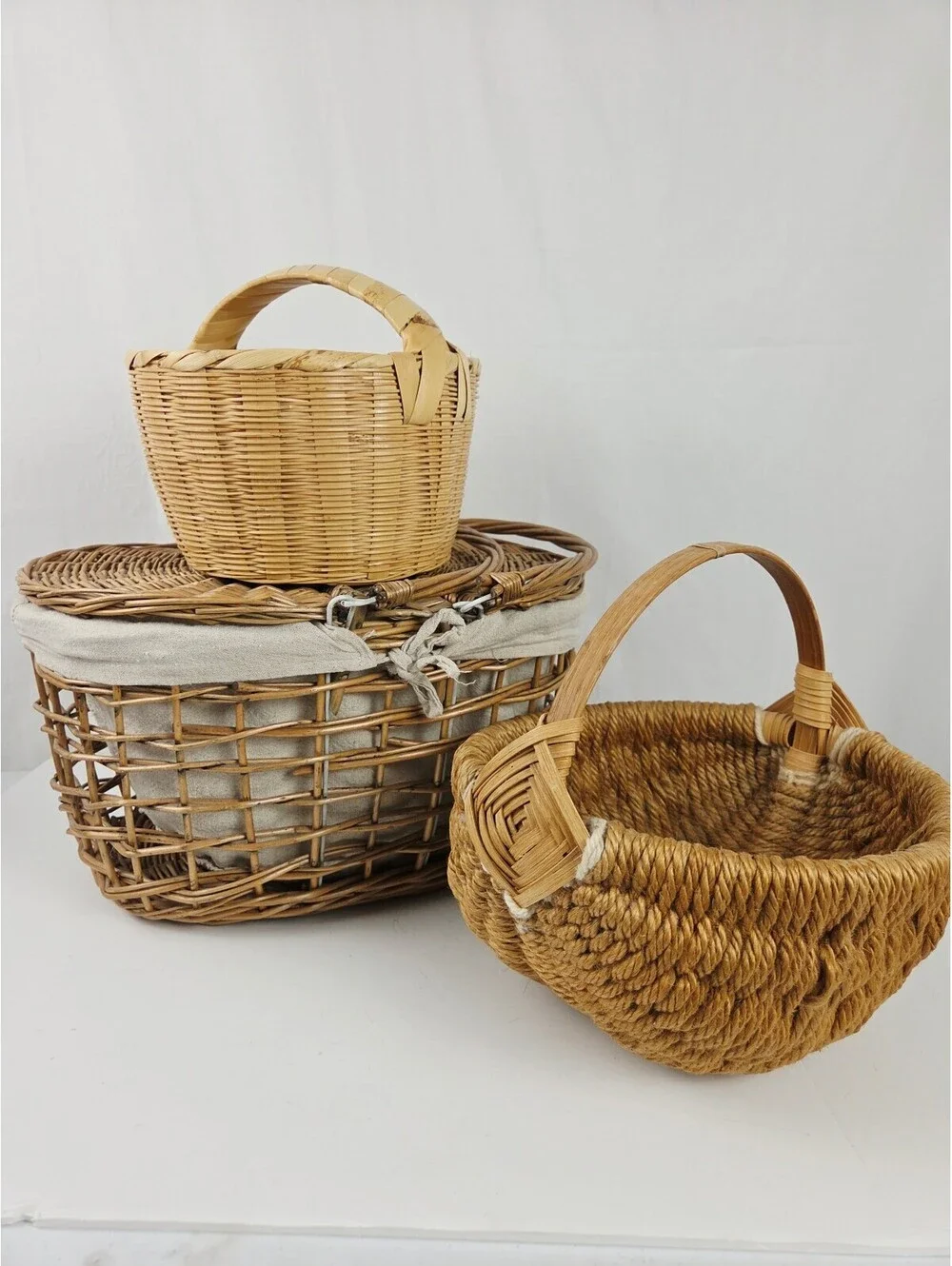 Trio of vintage Baskets Fall Decor, Farmhouse